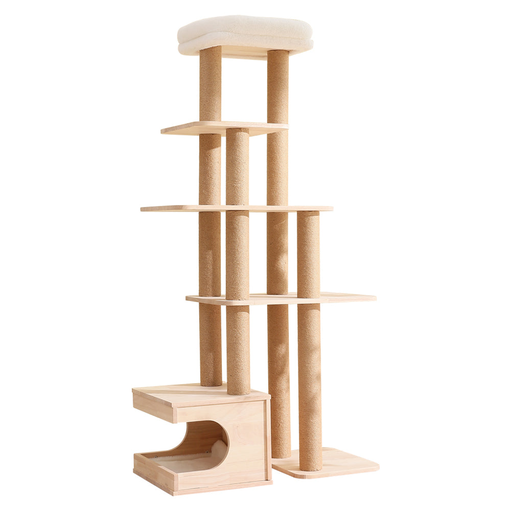 Wood Cat Tree for Indoor Cats Front View