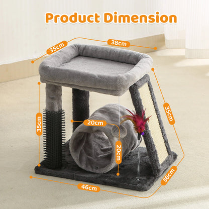 4-in-1 Cat Tree | Scratch Post, Play Ball, Feather Teaser & Cozy Bed