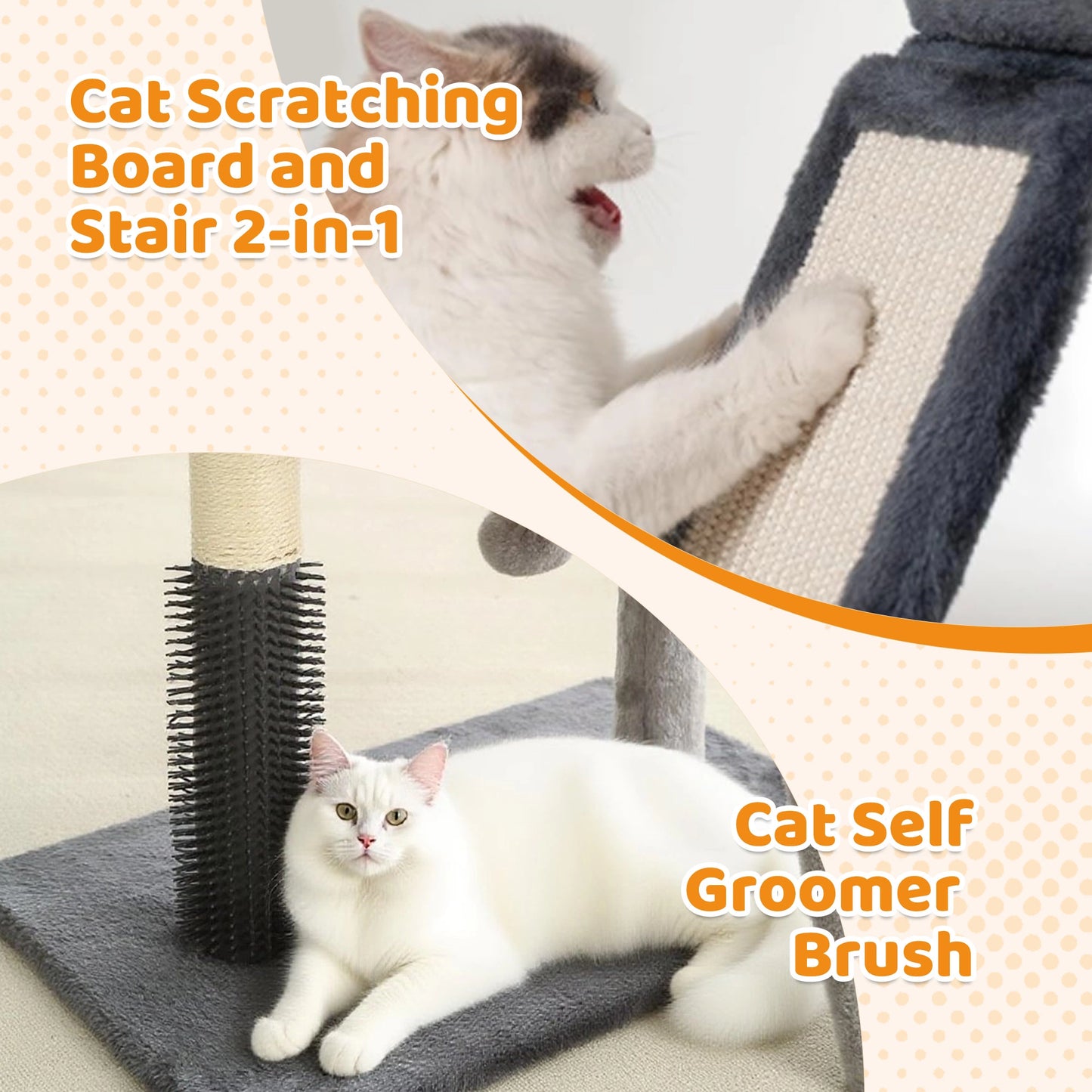 4-in-1 Cat Tree | Scratch Post, Play Ball, Feather Teaser & Cozy Bed