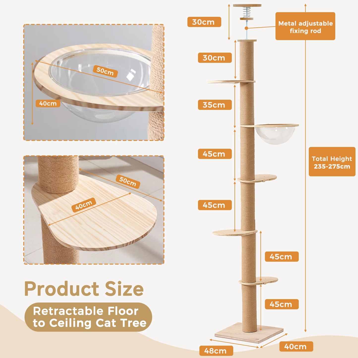 5-Level Adjustable Cat Climbing Tower | Sisal Scratching & Multi-Platform Enrichment