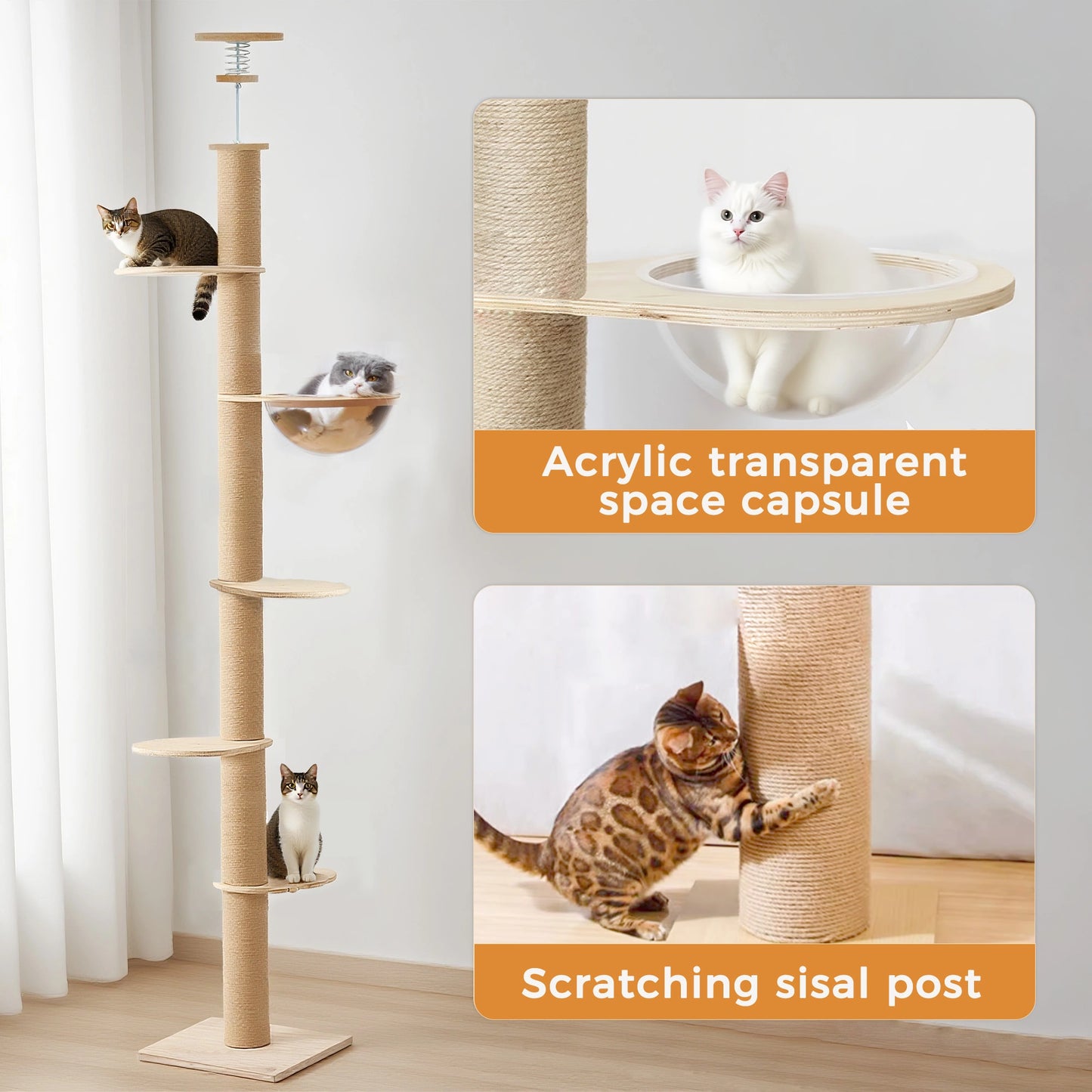 5-Level Adjustable Cat Climbing Tower | Sisal Scratching & Multi-Platform Enrichment