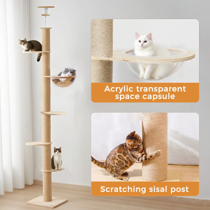 5-Level Adjustable Cat Climbing Tower | Sisal Scratching & Multi-Platform Enrichment