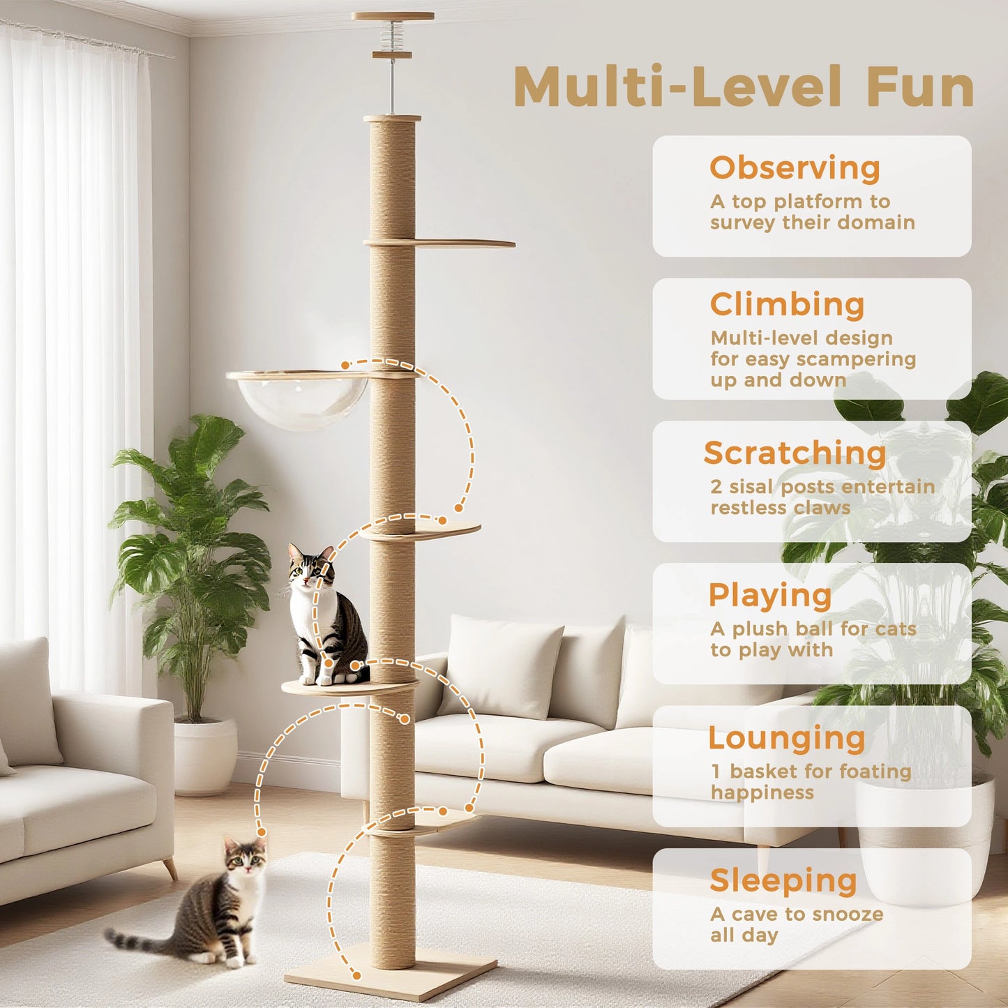 5-Level Adjustable Cat Climbing Tower | Sisal Scratching & Multi-Platform Enrichment