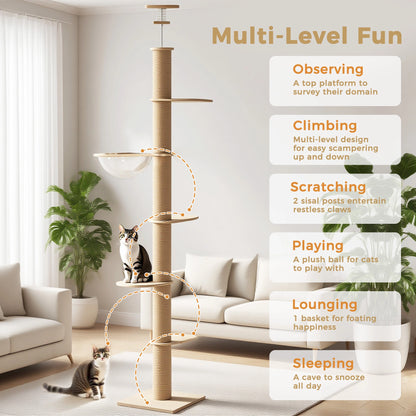 5-Level Adjustable Cat Climbing Tower | Sisal Scratching & Multi-Platform Enrichment