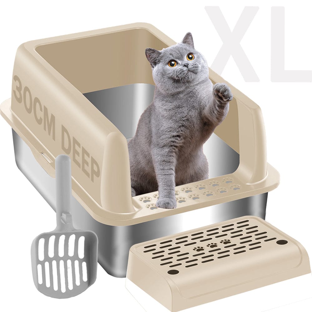 Large Stainless Steel Cat Litter Box(beige) 