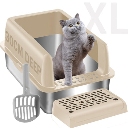 Large Stainless Steel Cat Litter Box(beige) 