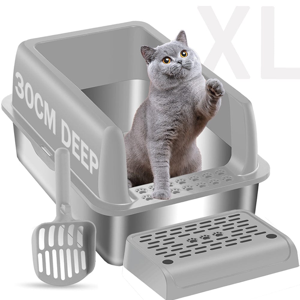 Large Stainless Steel Cat Litter Box(gray) 