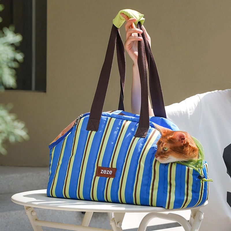 Color-Blocking Striped Pet Carrier