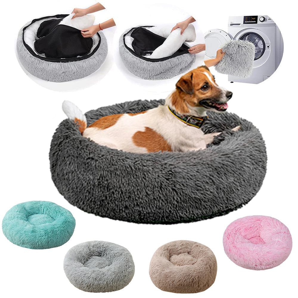 Round Plush Pet Bed with Non-Slip Base Dark Grey Style