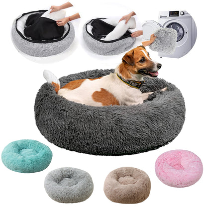 Round Plush Pet Bed with Non-Slip Base Dark Grey Style