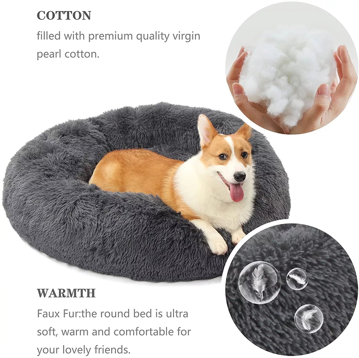 Round Plush Pet Bed with Non-Slip Base Material