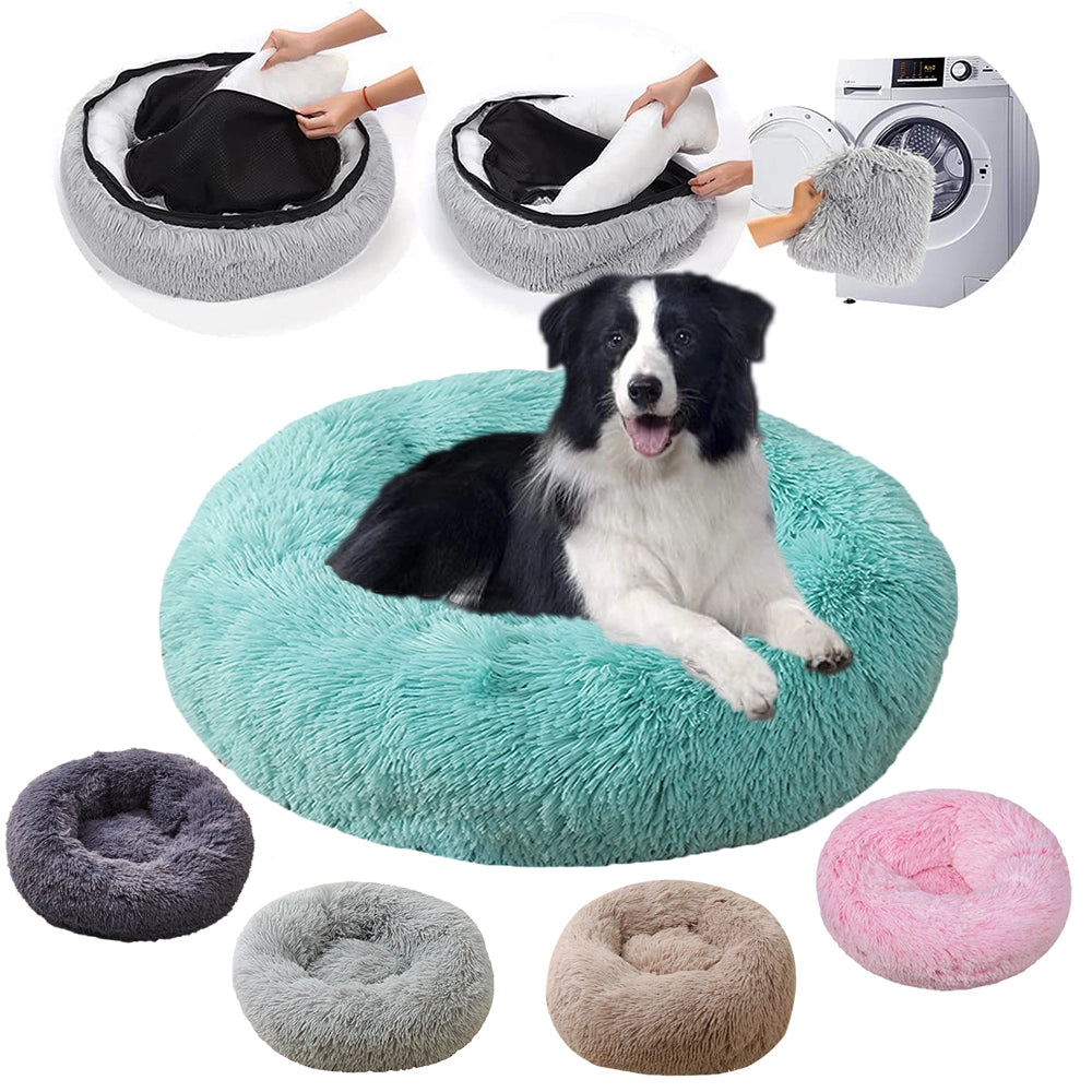 Round Plush Pet Bed with Non-Slip Base Green Style