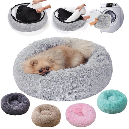 Round Plush Pet Bed with Non-Slip Base Grey Style