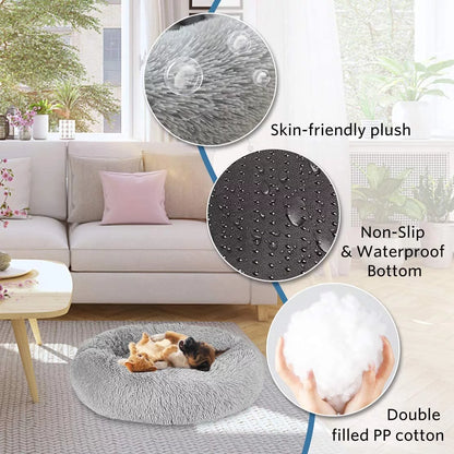 Round Plush Pet Bed with Non-Slip Base benefit