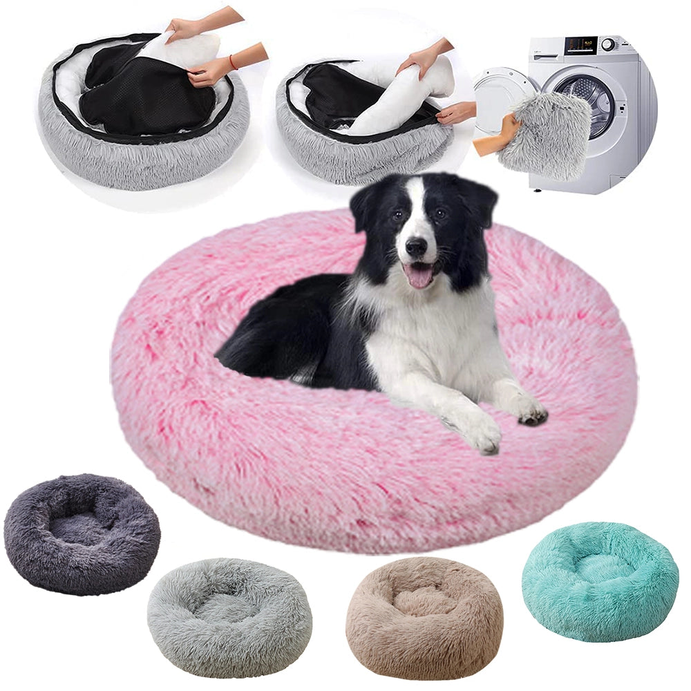 Round Plush Pet Bed with Non-Slip Base Pink Style