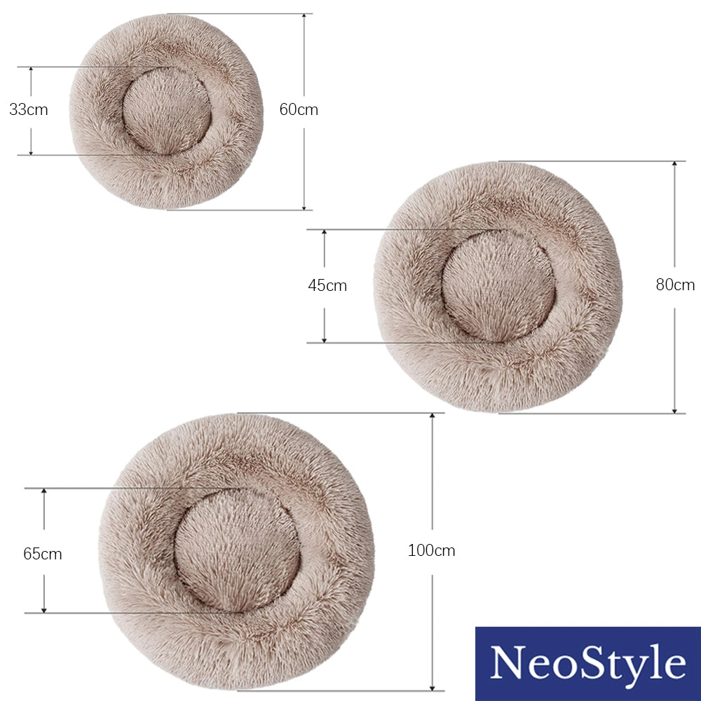 Round Plush Pet Bed with Non-Slip Base Size