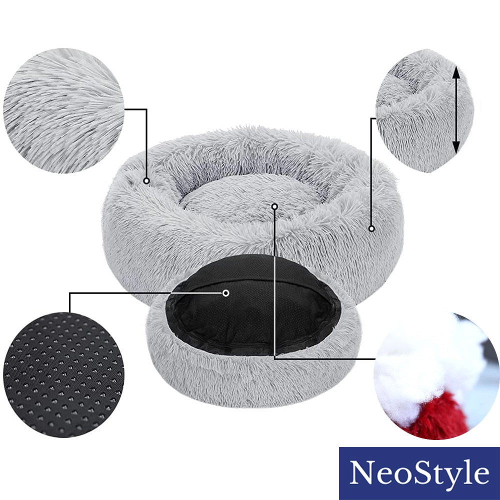 Round Plush Pet Bed with Non-Slip Base Features