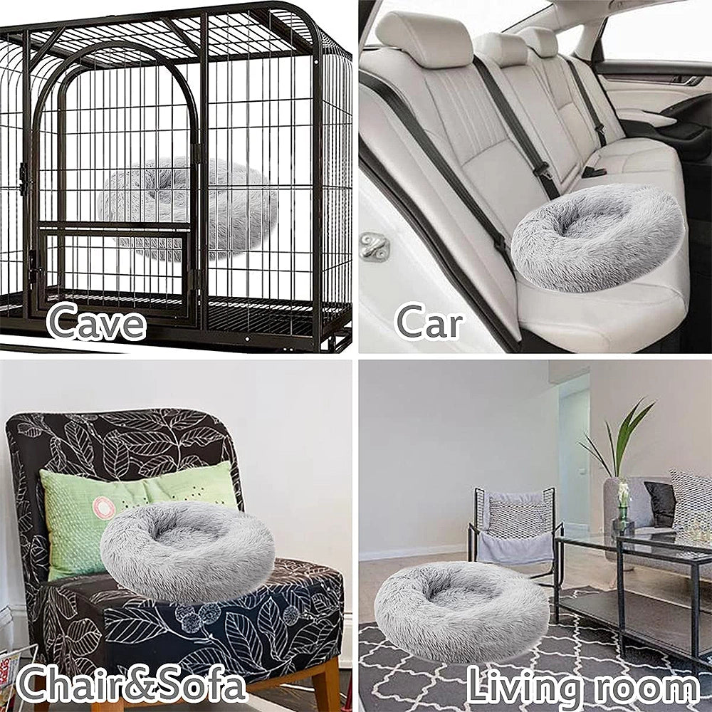 Round Plush Pet Bed with Non-Slip Base Usage scenarios