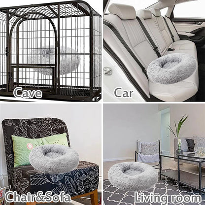 Round Plush Pet Bed with Non-Slip Base Usage scenarios