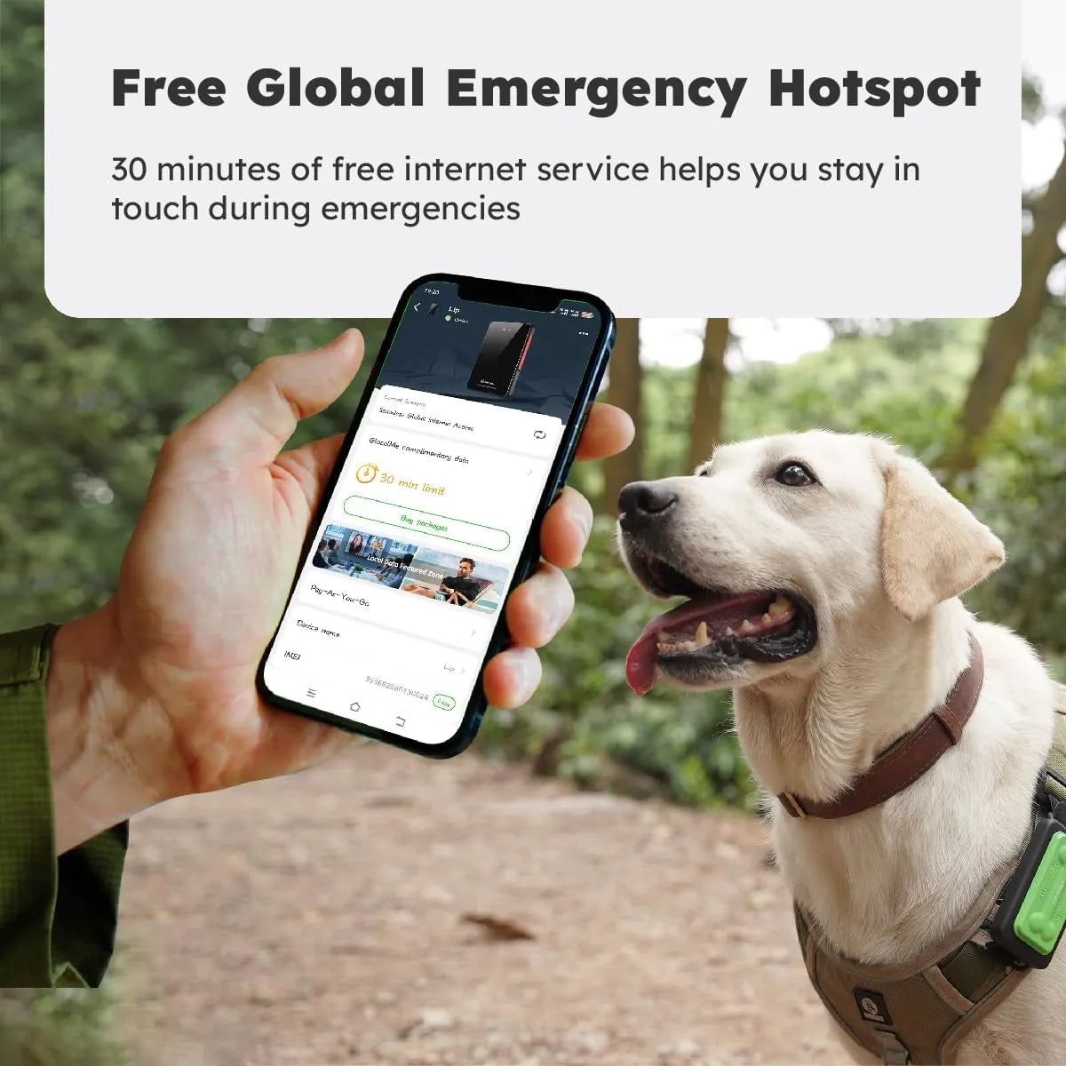 GlocalMe Unlimited Range Pet Tracker with free global emergency hotspot